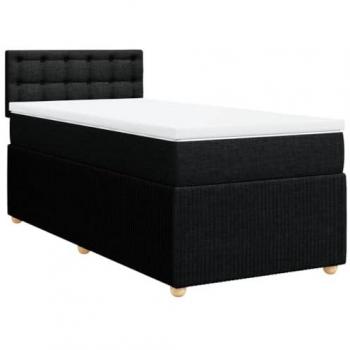 Cama Box Spring con colchón en tela negra 90x190 cm