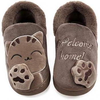 Vunavueya Zapatillas de Estar por Casa Niña Niño Zapatos Pantuflas Invierno Bebé Interior Caliente Peluche Forradas Slippers Marrón