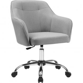 Silla de oficina giratoria y cómoda, altura ajustable, capacidad de carga 120 kg, estructura de acero, tejido de lino, gris claro