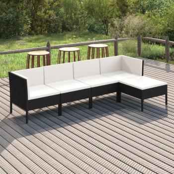 5-Piece Black Poly Rattan Garden Lounge Set with Cushions