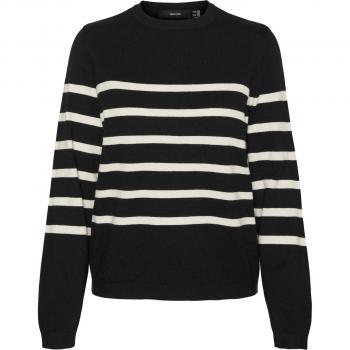 Jersey de punto de mujer Vero Moda Saba, rayas negro y crema, cuello redondo