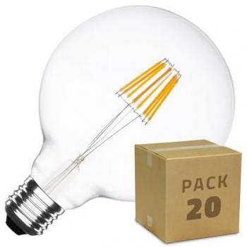 Caja de 20 Bombillas LED E27 Regulables Filamento Supreme G125 5.5W Blanco Cálido