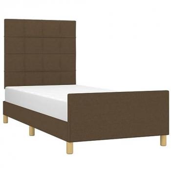 Estructura de cama con cabecero acolchado tapizado de tela marrón oscuro 90x200 cm