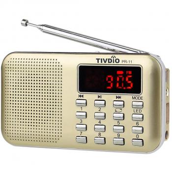 Tivdio PR-11 Radio Portátil Digital Am/FM 2 Bandas Receptor,Buscar y Almacenar Automáticamente con MP3 Reproductor de Música y Linterna de Emergencia