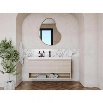 Mueble de baño flotante con lavabo simple color natural claro - 120 cm - PUJUKA