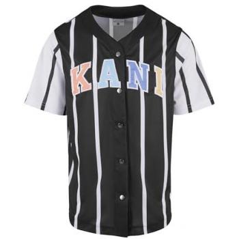 Camiseta Karl Kani con botones a lo largo, bloque de rayas, color negro/blanco, talla S