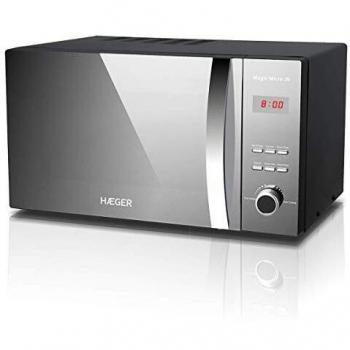 Microondas Haeger Magic Micro 26L Inox 800W con Función Descongelación, 5 Niveles de Potencia, Temporizador 60 Minutos y Plato Giratorio de Vidrio 27cm