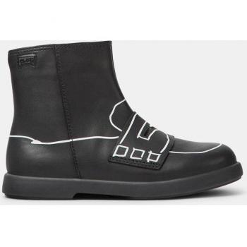 Camper - Botines de niña de piel con dibujos decorativos y cierre de cremallera en negro