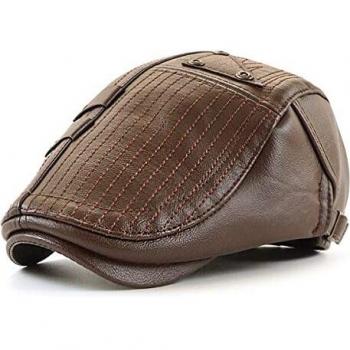 CusGifta Gorra de Cuero para Hombre, Sombrero Plano, Gorra de Beisbol, Newsboy Cap PU Cuero Liso Sombrero Hiedra Sombrero Plano Irlandés Cabbie Cap