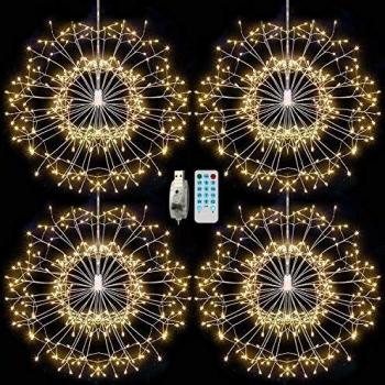4 Paquete 480 Luces LED de Fuegos Artificiales,Pulchram Luces de Cadena Starburst, USB 8 Modos, Luces de Cadena de Hadas con Control Remoto para Jardín, Navidad, Fiesta, Interior, Exterior