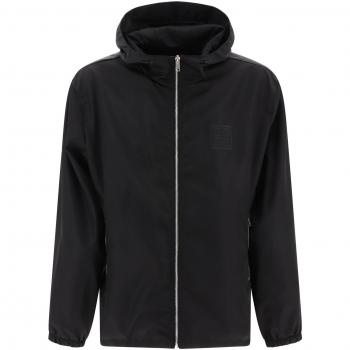Givenchy Men's Black Windbreaker Jacket with Logo, Size 48 (M), BM0186144C001