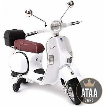 ATAA Vespa clásica Oficial 12v Licencia Piaggio - Blanco Moto eléctrica para niños hasta 7 años. Batería 12v Coche electrico niños