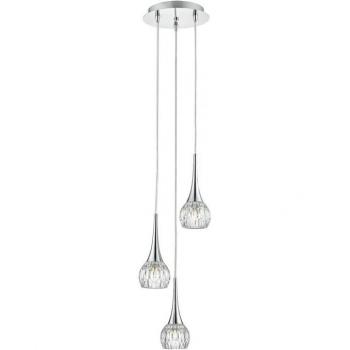 Lámpara de suspensión Lyall en cromo pulido y cristal moldeado 3 luces, tipo: Lámpara de suspensión, características: acabado en cromo pulido, diseño en espiral, vidrio decorativo moldeado, incluye