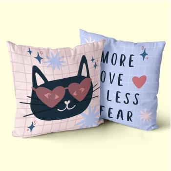 Pack de 2 Fundas de cojín decorativas Meow Love 50x50 cm - Aware Pack 2 cuadrantes multicolores