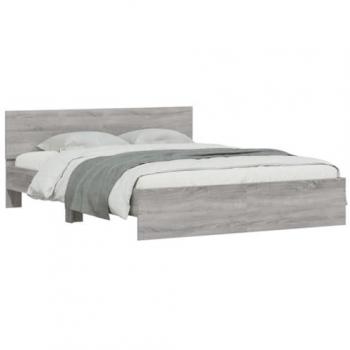 Estructura de cama cabecero y luces LED gris Sonoma 160x200 cm
