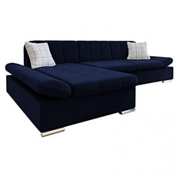 Sofá rinconero Comfivo 219 de terciopelo mágico azul, 278 x 151 x 76 cm