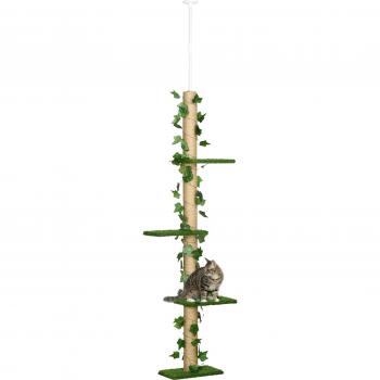 Árbol para Gatos del Suelo al Techo con Plataformas de Césped Artificial y Poste de Yute
