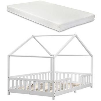 Cama para niños Treviolo forma de casa con colchón 120x200 cm blanco mate
