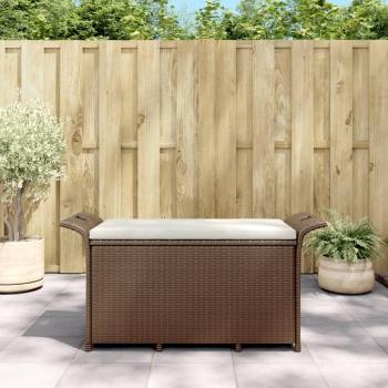 Banco de jardín con cojín ratán sintético marrón 116x46x57 cm en Polyrattan
