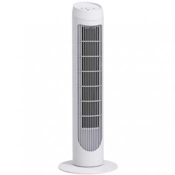 HOMCOM Ventilador de Torre 45W Vertical Silencioso con 3 Velocidades y Oscilación de 70° para Salón, Dormitorio y Oficina, Dimensiones Ø27x75 cm, Color Blanco