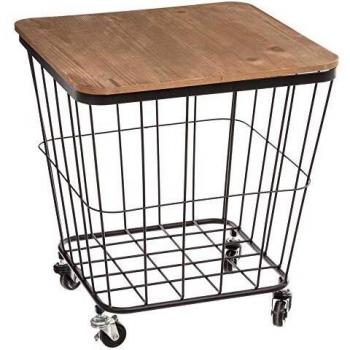 Mesa arcón Jordi con ruedas - metal y madera - 39x39x43 cm