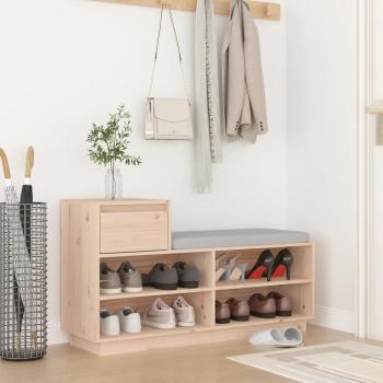Mueble zapatero de madera maciza de pino 110x34x61 cm en Color Natural, Blanco, Gris y Marrón