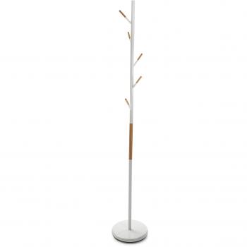 Versa 18790650 Perchero de pie blanco - Metal y madera 177x28x28cm, 5 colgadores