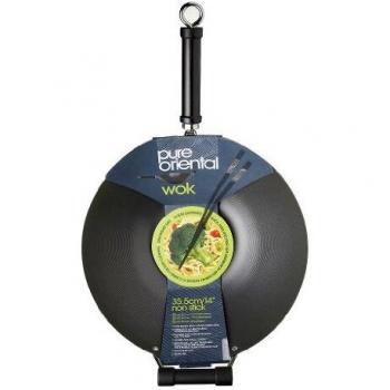 Wok Antiadherente de Acero al Carbono con Fondo Plano de 35 cm - KitchenCraft: World of Flavours