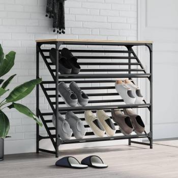 Mueble Zapatero Estantería Soporte de Zapatos Madera de Ingeniería Color Negro, Roble Ahumado, Gris Sonoma 90x30x85 cm Marrón
