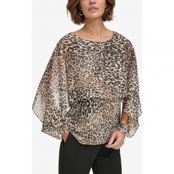 DKNY Blusa de mujer relajada con mangas largas