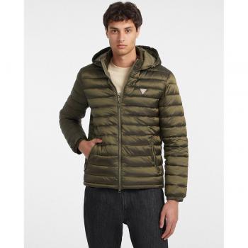 Guess Nylon Hooded Puffer Jacket, Winter Jackets, male, Green, Size: M Short Puffer Jacket