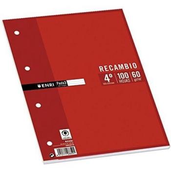 Enri 100430117 - Recambio, 100 hojas, 4 x 4, con mangen, 60 g