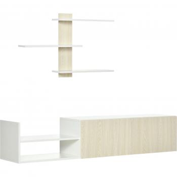 Mueble de Salón para TV HOMCOM con Mesa para Televisor y Estante de Pared estilo Moderno Natural