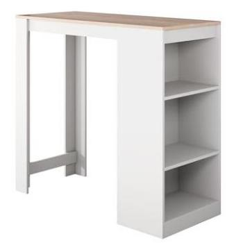 Mesa Alta de Bar Modelo Kyra 110x103x50cm Color Blanco y Sonoma con Pata con Estantes, Estilo Moderno