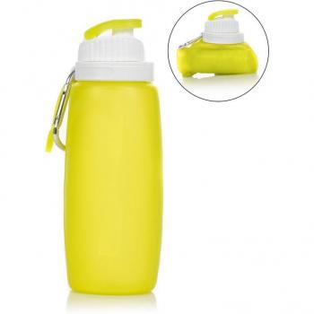 Mini botella plegable enrollable de 320ml, de silicona de grado alimenticio con mosquetón