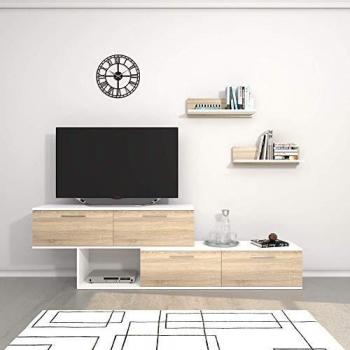 Homemania Theta Design by Puerto de TV, Mueble para la televisión, Blanco/Sonoma