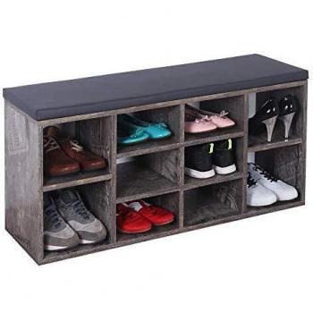 RICOO Banco Zapatero con Asiento 104 x 49 x 30 cm Mueble recibidor Gris Vintage – Organizador Zapatos WM033-CF-A