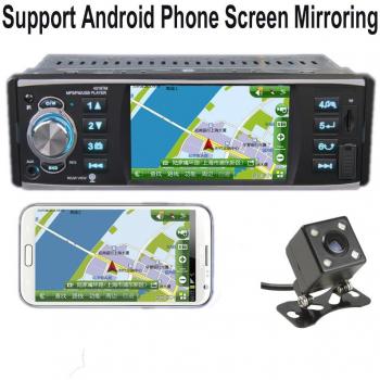 PolarLander Autoradio Bluetooth, Manos Libres Estéreo de Coche, Llamadas Manos Libres, 4 Pulgadas HD estéreo,de Pantalla de Espejo para Android teléfono 1 DIN USB/SD/FM/RDS con cámara Trasera