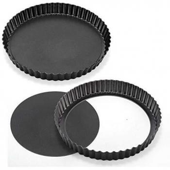 Bystep Paquete de 2 unidades, molde para quiche con base extraíble, 22,4 cm, revestimiento antiadherente, molde para tartas para hornear