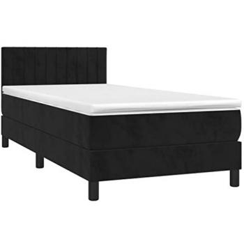 Cama Box Spring con colchón y LED de terciopelo negro 90x200 cm