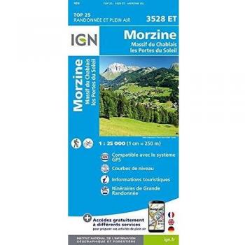 Mapa Topográfico IGN 1:25,000 Morzine/Massif du Chablais/Les Portes du Soleil Azul