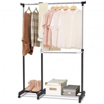Perchero de Burro Extensible con Ruedas Telescópico Altura Ajustable para Ropa y Zapatos 90 x 44 x 93,5 cm