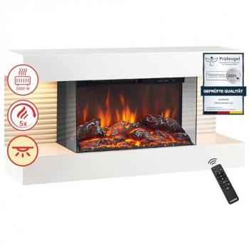 Chimenea Eléctrica de Pared KAMINIO LIZ - Calefacción 2000W, Efecto Llama 3D, LED Ambilight, Control Remoto - Blanco