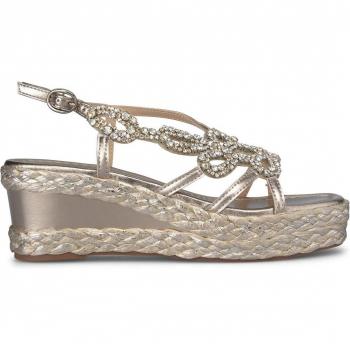 Alma En Pena Sandalias de Cuña Diva Bronze Mujer con Puntera Cuadrada y Pedrería