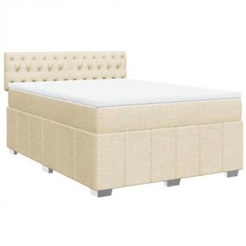 Cama Box Spring Suave con Colchón de Tela Color Crema 160x200 cm