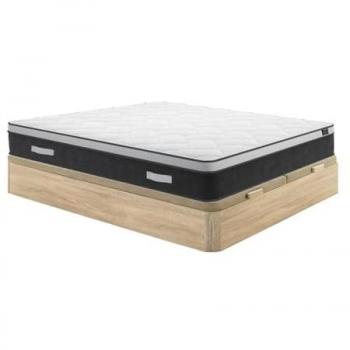Conjunto canapé abatible de madera de haya natural claro con colchón de muelles ensacados y espuma viscoelástica - 180 x 200 cm - Colección ASTRIA de YSMÉE