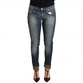 Blue Washed Cotton Low Waist Skinny Denim Women Trouser Jeans