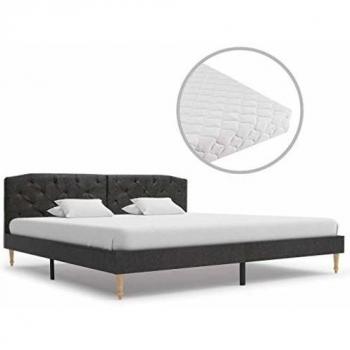 vidaXL Cama con Colchón Tela Negra 180x200cm Tapizada Mobiliario y Decoración Casa Hogar Somier Diseño Discreto Elegante Estructura Robusta Duradera