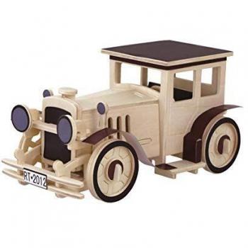 CEBEKIT-C9728 CEBEK Puzzle 3D Madera Replica Clasico Benz, Color Amarillo