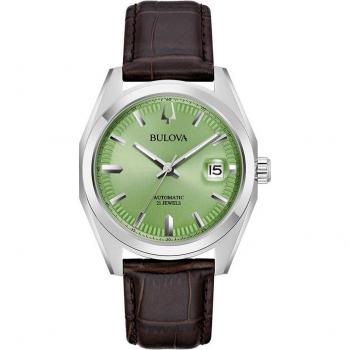 Bulova Classic Surveyor 96B427 Men's Automatic Watch with Green Dial and Leather Strap